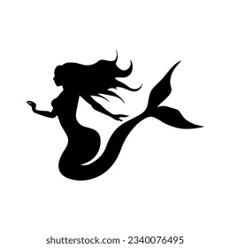 Vector illustration. Mermaid princess woman silhouette. Girls with fins underwater. Fish.