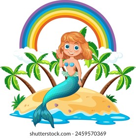 Vector illustration of a mermaid with a rainbow