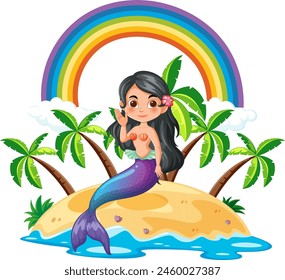 Vector illustration of a mermaid with a rainbow