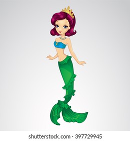 Vector illustration of mermaid with short hair dressed in blue top