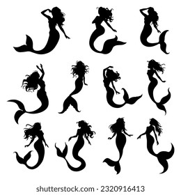 Vector illustration. Mermaid silhouette. Girl with a fishtail.