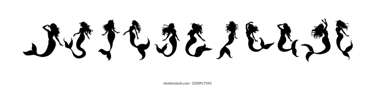 Vector illustration. Mermaid silhouette. Girl with a fishtail.