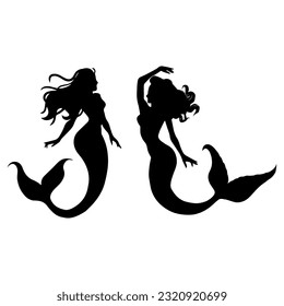 Vector illustration. Mermaid silhouette. Girl with a fishtail.