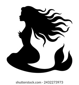 Vector illustration. Mermaid silhouette on a white background. Printable sticker.