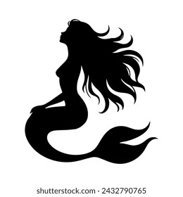 Vector illustration. Mermaid silhouette on a white background. Printable sticker.