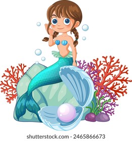 Vector illustration of a mermaid sitting on a rock