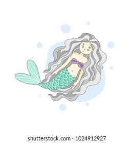 Illustration Cute Happy Little Mermaids Stock Illustration 725049694 ...