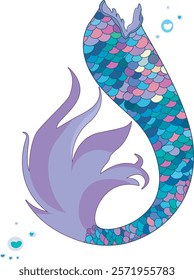 vector illustration mermaid tail with scales, fish tail for fantasy, books, or prints for clothes and cards, marine theme