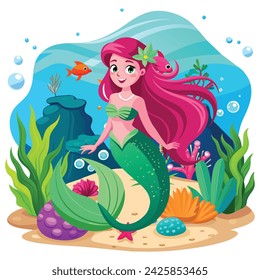 Vector of illustration mermaid under the sea