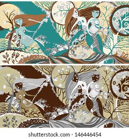 Vector illustration with mermaids