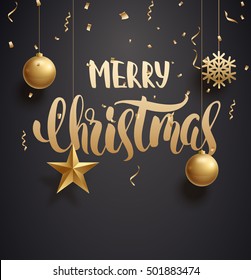 vector illustration of merry christmas 2017 gold and black collors place for text christmas balls