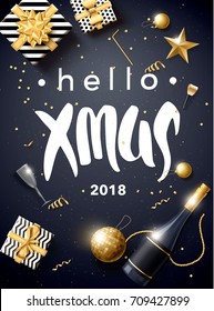 vector illustration of merry christmas 2018 gold and black collors place for text christmas balls 2019 2020