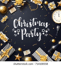 vector illustration of merry christmas 2018 gold and black collors place for text christmas balls 2019 2020