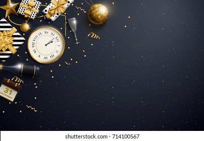 vector illustration of merry christmas 2018 gold and black collors place for text christmas balls 2019 2020