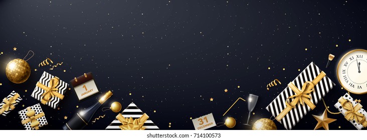 vector illustration of merry christmas 2018 gold and black collors place for text christmas balls 2020