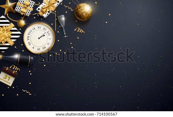 vector illustration of merry christmas 2018 gold and black collors place for text christmas balls 2019 2020