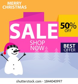 Vector illustration of Merry Christmas, 50% off offer, shop now