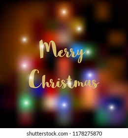 Vector illustration. Merry christmas background card with lettering and lights. Abstraction.