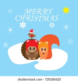 vector illustration of Merry Christmas background with cute animals.
