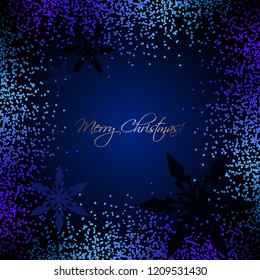 Vector illustration of Merry Christmas! Bright snow and snowflakes on a blue background