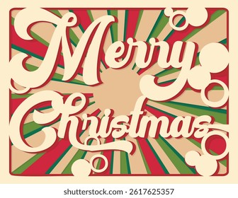vector illustration of a Merry Christmas card. Layered paper cut Flowers and Butterflies. Paper cut out design. Shadow box style. 3D design.