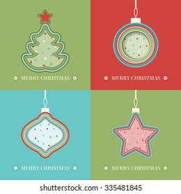 Vector illustration of Merry Christmas card set. Cut paper style.