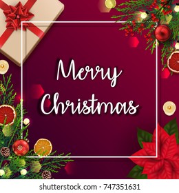 Vector illustration of Merry christmas card template with christmas element