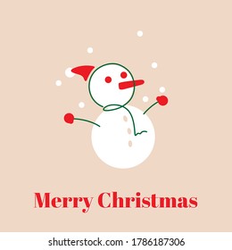 Vector illustration of Merry Christmas concept . "Merry Christmas" letter with snowman on beige background.