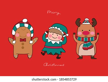 Vector Illustration of Merry Christmas Cute Cartoon Characters