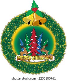A vector illustration of a merry Christmas decoration or logo with bells