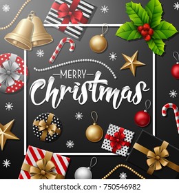 Vector illustration of Merry Christmas with Christmas elements on blue background