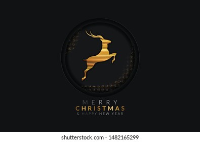 Vector illustration of Merry Christmas greeting card with christmas tree. Origami. Cut out paper art style design
