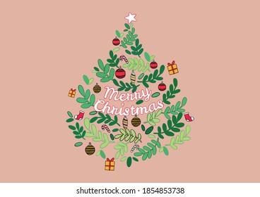 Vector Illustration of Merry Christmas Greeting Card, Cartoon Christmas Elements