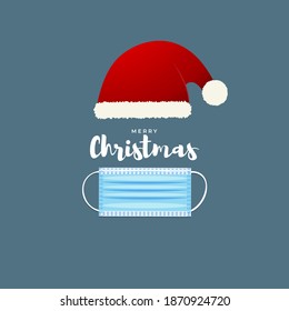 vector illustration for merry Christmas greeting during world struggling  with pandemic covid-19, greeting with safety message