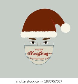 vector illustration for merry Christmas greeting during world struggling  with pandemic covid-19, greeting with safety message