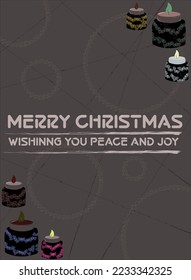 Vector illustration of Merry Christmas greeting card, black color candles with colorful little hearts design on it decorated on dark liver background. wallpaper, poster, greeting card, advertisement. 