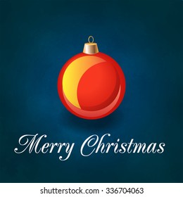 Vector illustration Merry Christmas. Christmas greeting card with red Christmas ball on a blue background.