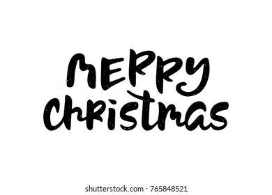Vector illustration Merry Christmas. Hand lettering Merry Christmas for badge, icon, banner, poster, postcard, billboard, sticker. Text background. Calligraphic design.