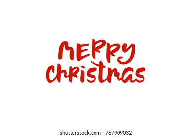 Vector illustration Merry Christmas. Hand lettering Merry Christmas for badge, icon, banner, poster, postcard, billboard, sticker. Text background. Calligraphic design.