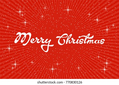 Vector illustration Merry Christmas. Hand lettering Merry Christmas with glare and snow for badge, icon, banner, poster, postcard, billboard, sticker. Text background. 