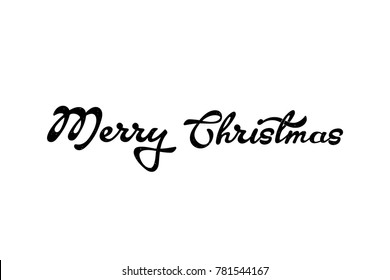 Vector illustration Merry Christmas. Hand lettering Merry Christmas for badge, icon, banner, poster, postcard, billboard, sticker. Text background. Calligraphic design.