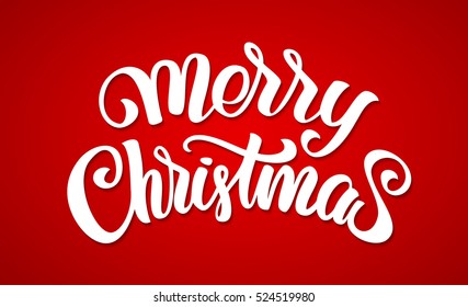 Vector illustration: Merry Christmas. Handwritten elegant modern brush lettering on red background.