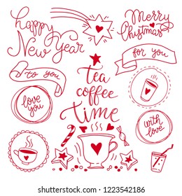 Vector illustration of Merry Christmas And Happy New Year Calligraphic And Typographic Background With Chalk Word Art On whiteboard 