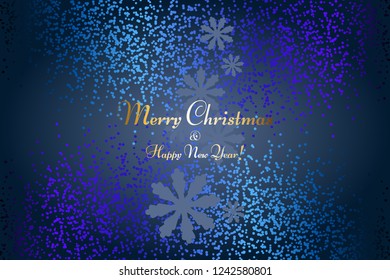 Vector illustration of Merry Christmas and Happy New Year! Snowflakes and glitter on a blue background
