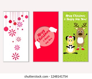 Vector illustration of Merry Christmas and Happy New Year greeting cards