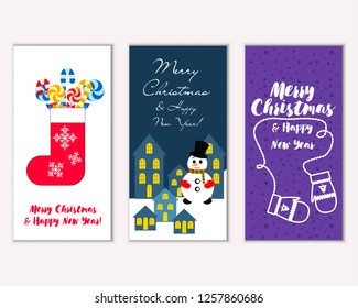 Vector illustration of Merry Christmas and Happy New Year greeting cards