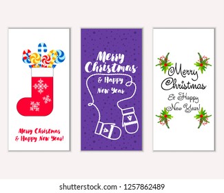 Vector illustration of Merry Christmas and Happy New Year greeting cards