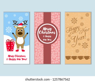Vector illustration of Merry Christmas and Happy New Year greeting cards