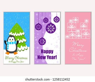 Vector illustration of Merry Christmas and Happy New Year greeting cards