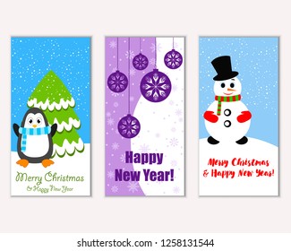 Vector illustration of Merry Christmas and Happy New Year greeting cards